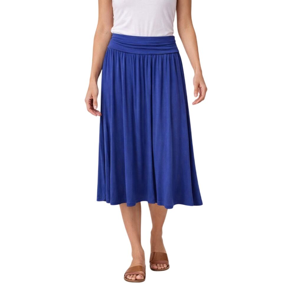 Trendy United Blue Pleated Midi Skirt Elastic Waist M